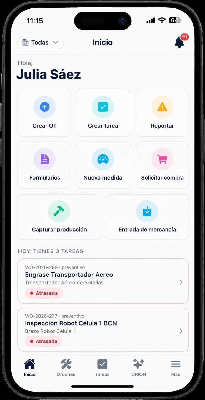 La app móvil de FluX con las tareas del día